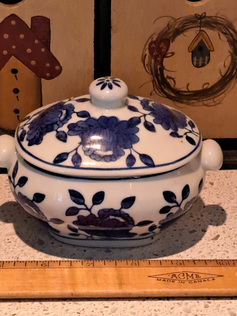 Gryphon Blue and White Floral Ceramic Lidded Sugar Jar